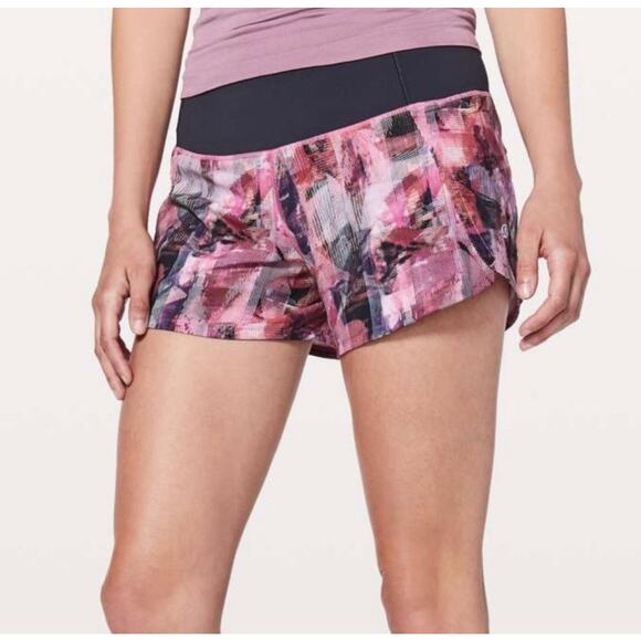 Lululemon Run Times Short II 4" - Sun Dazed Multi Pink / Black | Size 4 - Picture 1 of 11